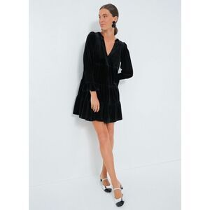 EUC Pomander Place Black Velvet Kenzo Dress Size Small Tiered Mini‎ Long Sleeve